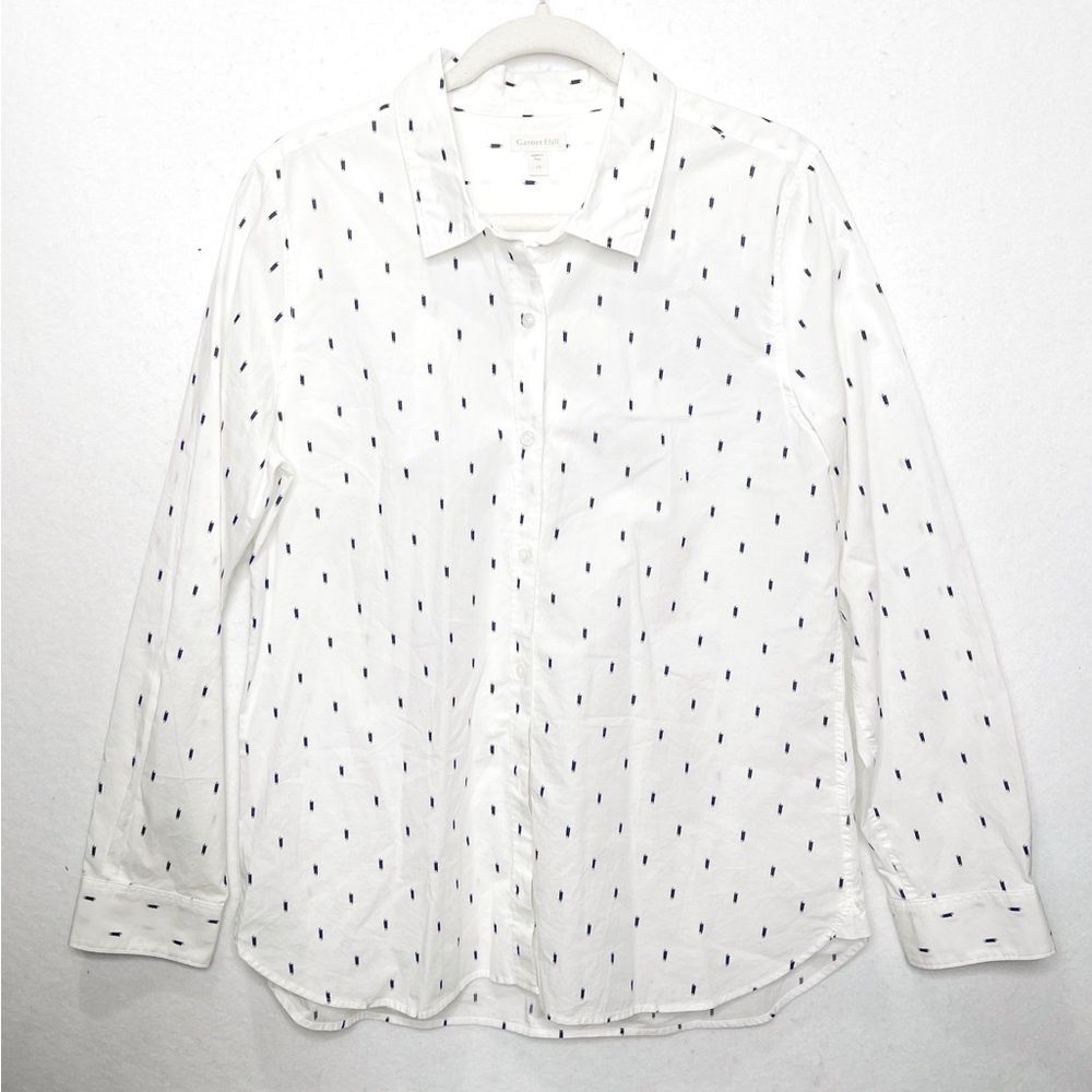 Garnet Hill 100% Organic Pima Cotton White Black Relaxed Shirt Size 12 - Picture 3 of 7